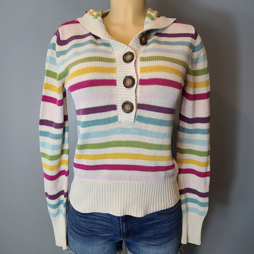 Vintage Y2K Aeropostale Sweater Sz Medium Striped Crew Pullover Hooded Mall Prep